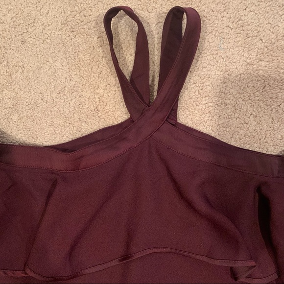 Loft burgundy bell sleeve halter cold shoulder top - Picture 3 of 8